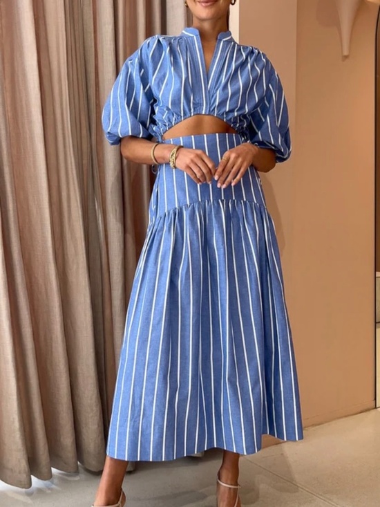 Shona Joy midi/maxi cut out dress blue and white - Picture 3 of 4